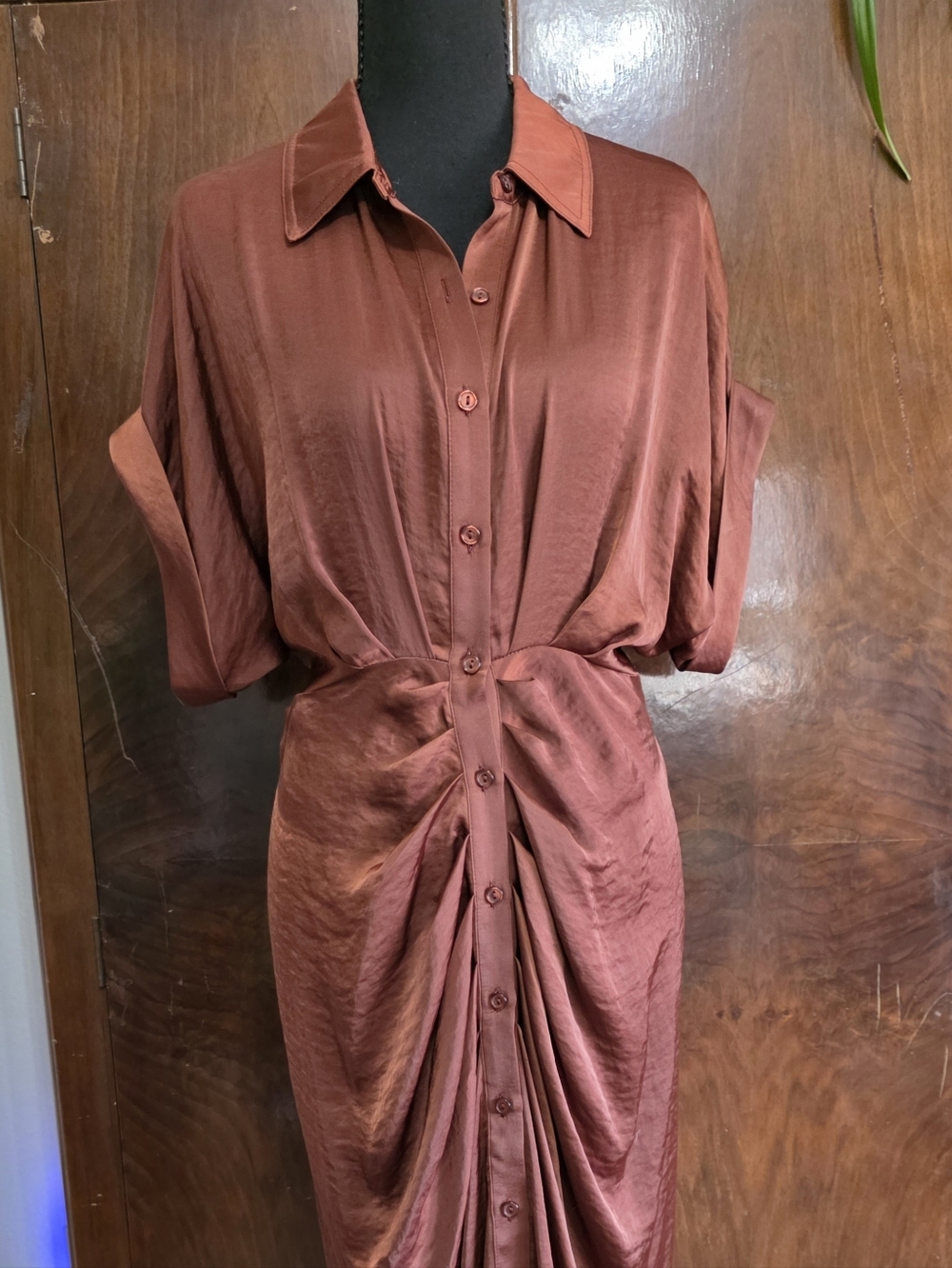 Steve Madden Rust Draped Button-Front Midi Dress